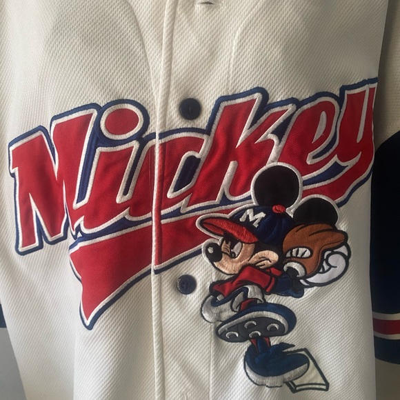 Vintage 90s Disney Mickey Mouse White and Blue Jersey - Picture 2 of 7